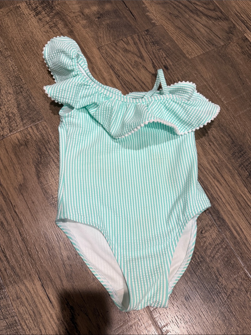 Janie and Jack Mint Green Striped One-Piece Swimsuit with Ruffle -3T